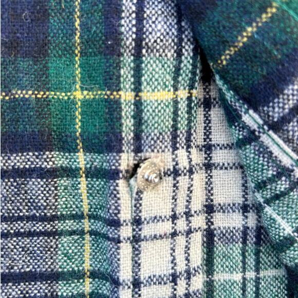 Vintage 1970 Saturdays in California Men Wool Shirt Blue Green Plaid Size Med - Picture 9 of 12